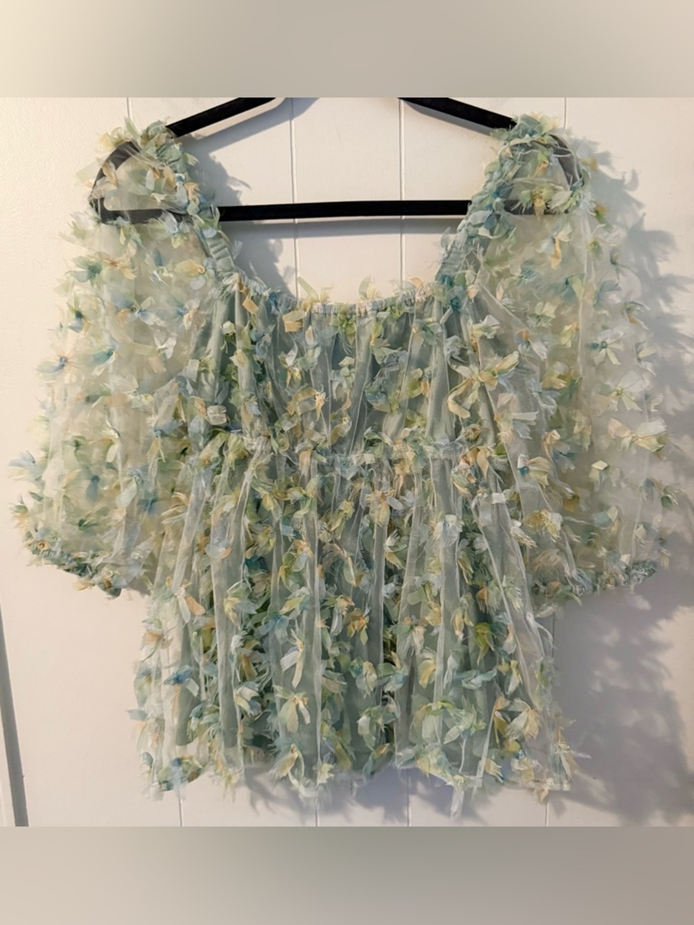 JODIFL Women’s Sheer Dramatic Puff Sleeve Babydoll Fairy Whimsy Green, Size S - Picture 5 of 9